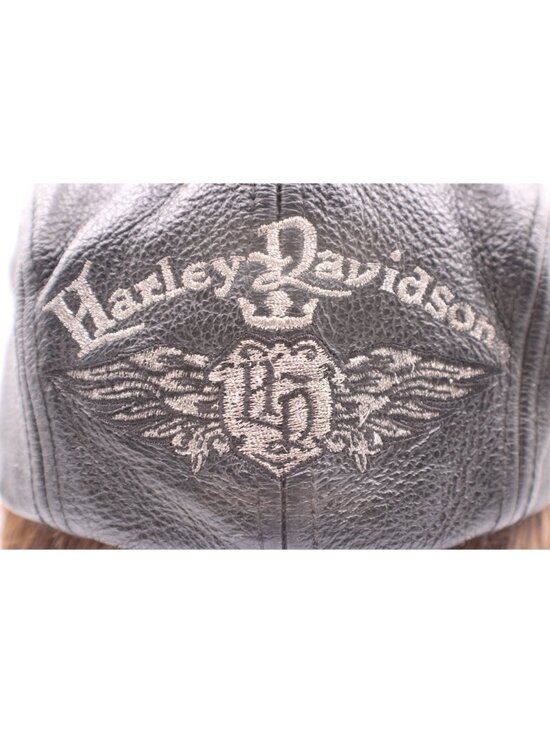 Harley-Davidson® Men Harley-Davidson Black Leather Flat Cap Logo Mens Size S Newsboy Ivy Hat Vintage